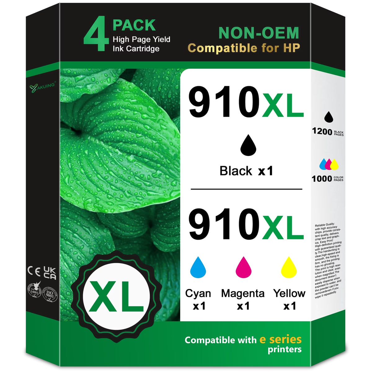 910 XL 910XL Ink Cartridge Compatible for HP 910 910XL Ink Cartridges Combo Pack for OfficeJet Pro 8020 8025 8028 8018 8022 8035 8010 Printer (1 Black / 1 Cyan / 1 Magenta / 1 Yellow)