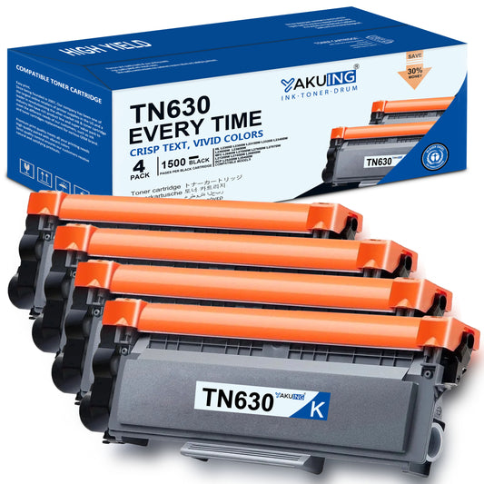 TN-630 TN630 Toner Cartridge Compatible for Brother TN630 High Yield Black Works with HL-L2360DW L2380DW DCP-L2540DW MFC-L2685DW L2707DW ( 4 Black )