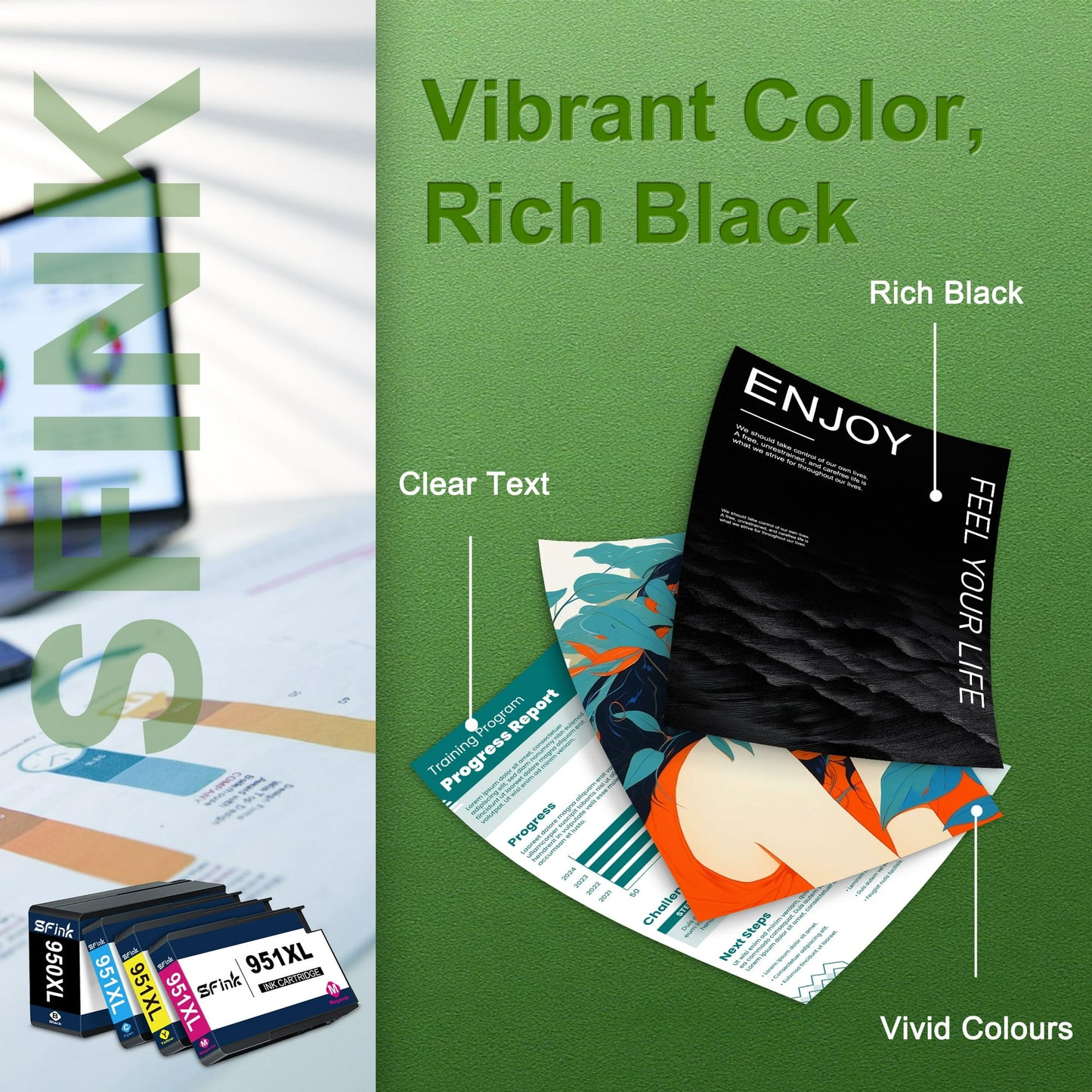 950XL and 951XL Ink Cartridges 4 Pack Compatible for HP950 and 951 XL Ink Cartridges Combo Pack Works with OfficeJet Pro 8600 8610 8620 Printers