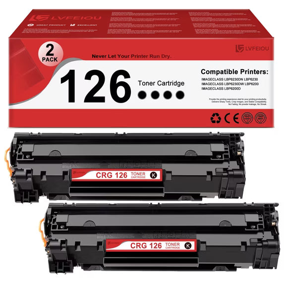 2 Pack CRG-126 Toner Cartridges Compatible for Canon CRG 126 126 Black Toner Cartridge use with IMAGECLASS LBP6230DW LBP6200 LBP6200D LBP6230DN LBP6230 Printer
