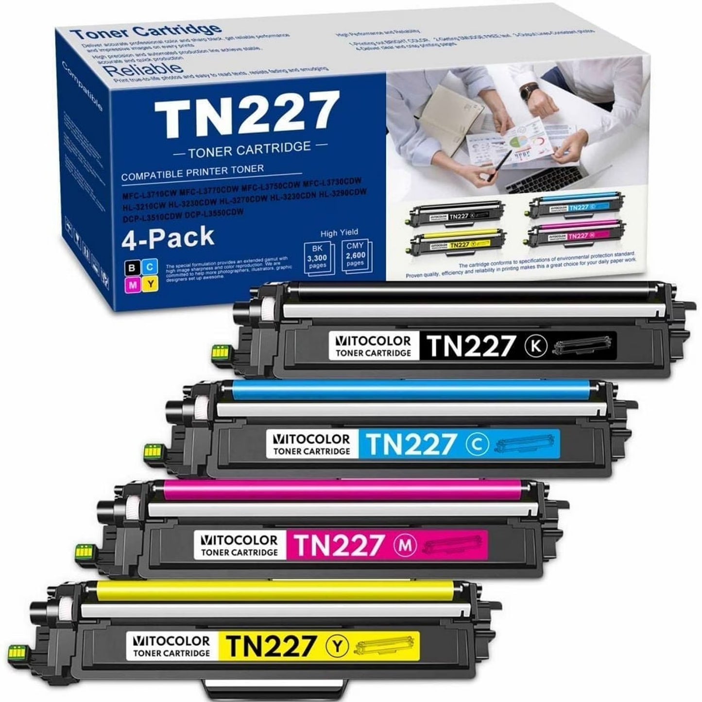 4-pack TN 227 225 Toner Cartridge Compatible for Brother TN227 Toner MFC-L3710CW, DCP-L3510CDW Printer ink