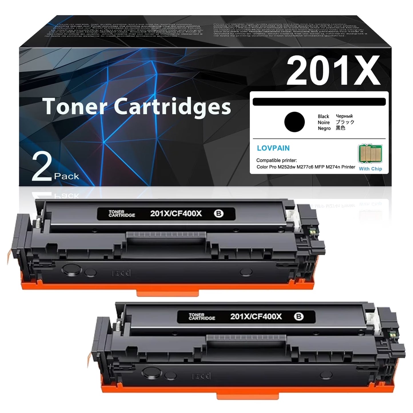 201X | CF400X High Print Each Toner Cartridge 2 Pack Black [3,300 pages] Compatible for HP Pro M252dw M252n M277n Printer, 201X Toner