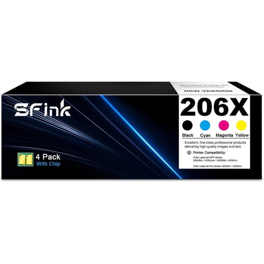 206X W2110X Toner Cartridge 4-Pack Compatible for HP206X 206A 206 for Color Laserjet Pro MFP M283fdw M255dw M283cdw M283 M255 Printer Ink (Black Cyan Magenta Yellow)