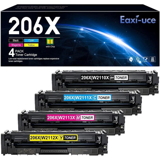 206X Toner Cartridges 4 Pack High Yield (with Chip) Toner Cartridge: Compatible for 206X 206A W2110X with Color Pro MFP M283fdw M283cdw M255dw M282nw Printer 206X Set Toner