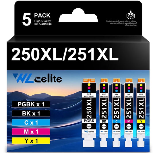 250XL 251XL Ink Compatible for Canon 250 251 Ink Cartridge MG5520 MG6620 Printer (5 Pack)