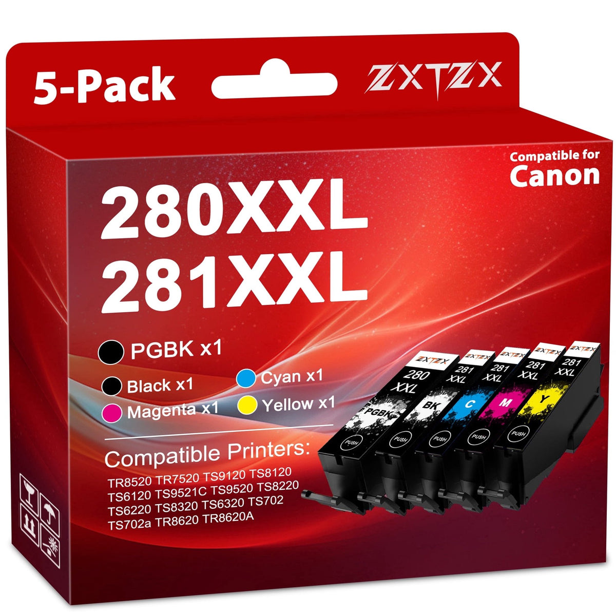 280XXL 281XXL Ink Cartridges Compatible for Canon 280 and 281 Ink Work for Pixma TR8520 TR8620a TS8120 TS9120 Ink