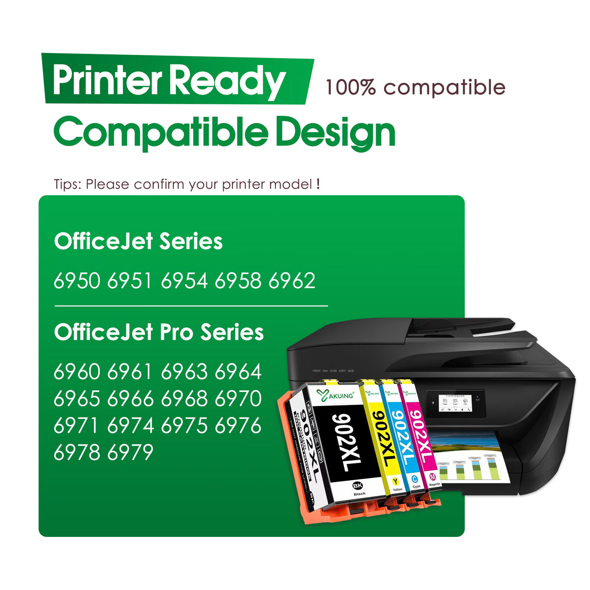 902XL Ink Cartridges 902 XL Compatible for HP 902 Ink Cartridges Combo Pack for Officejet Pro 6968 6978 Printers (4 Pack 902 XL Ink)