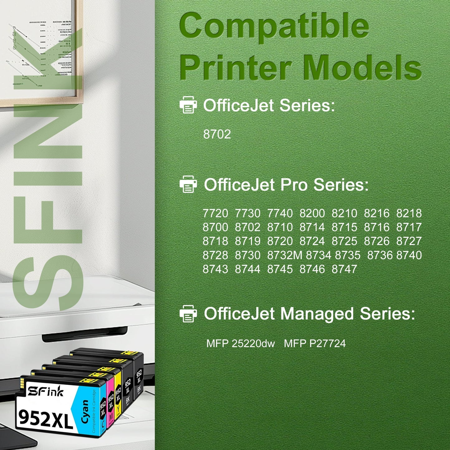 952XL Ink 5-Pack Combo Pack (2BK/1C/1M/1Y) Compatible for HP952XL 952 Ink Cartridges for OfficeJet 8702 OfficeJet Pro 7700 8210 8700 8730 8740 Printer