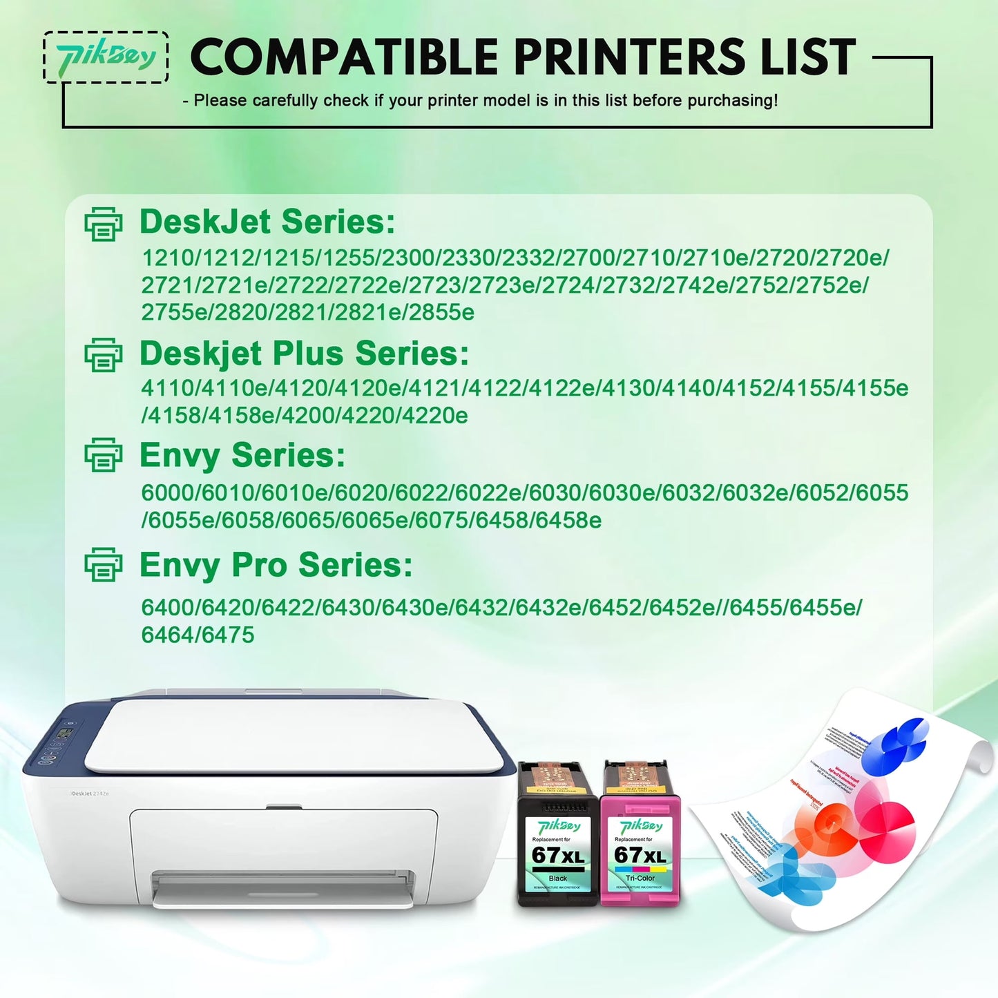 67XL Ink Cartridge Black/Tri-Color Compatible for HP 67 Ink Cartridges for DeskJet 2700 2755e 2800 2855e 4155e 4255e 2755 2852e Envy 6000 6055e 6455e Printer (2-Pack)