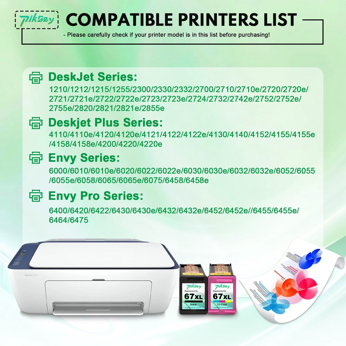 67XL Ink Cartridge Black/Tri-Color Compatible for HP 67 Ink Cartridges for DeskJet 2700 2755e 2800 2855e 4155e 4255e 2755 2852e Envy 6000 6055e 6455e Printer (2-Pack)