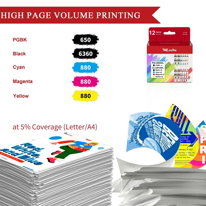 280XXL 281XXL Ink Cartridges Replacement for Canon PGI-280XXL CLI-281XXL Ink Cartridge for TR8622a TS6320 TS8322（12 Pack）
