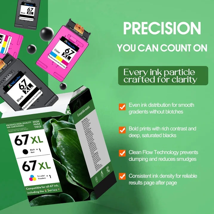 67XL 67 Ink Cartridge Compatible for HP 67 XL Ink Cartridges Deskjet 2742e Envy 6000 6010e Black Tri-Color