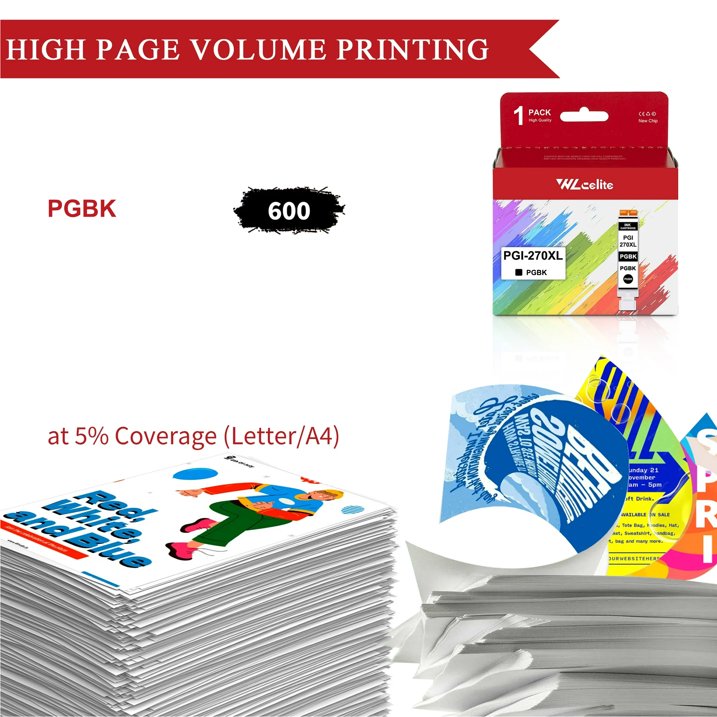 270XL Ink Cartridge Compatible for Canon PGI 270XL Ink Cartridge MG5722 MG7720 Printer （1*PGBK）