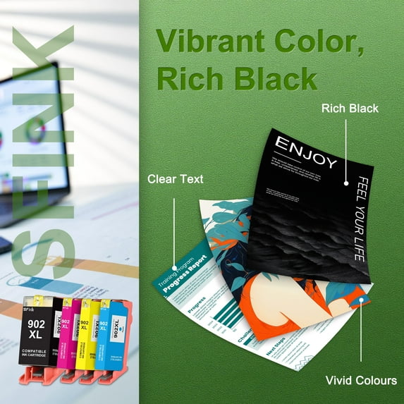 902XL 902 XL Ink Cartridges 4 Pack Compatible for HP 902 Ink Cartridges Combo Pack Work for OfficeJet 6962 OfficeJet Pro 6978 Printers