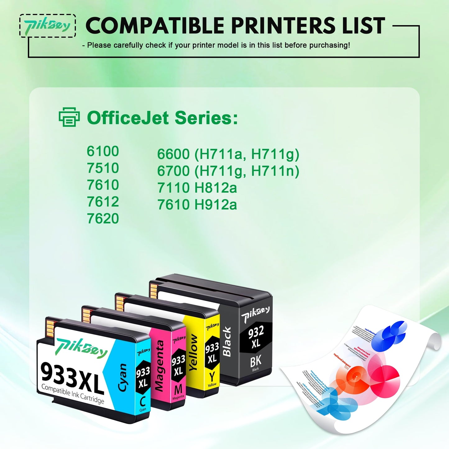 932XL 933XL Ink Cartridges (4-PacK, 1 Black/1 Cyan/1 Magenta/1 Yellow) Compatible for HP 932 XL 933 XL Ink Cartridge for Officejet 6100 6600 6700 7110 7510 7610 7612 7620 Printers