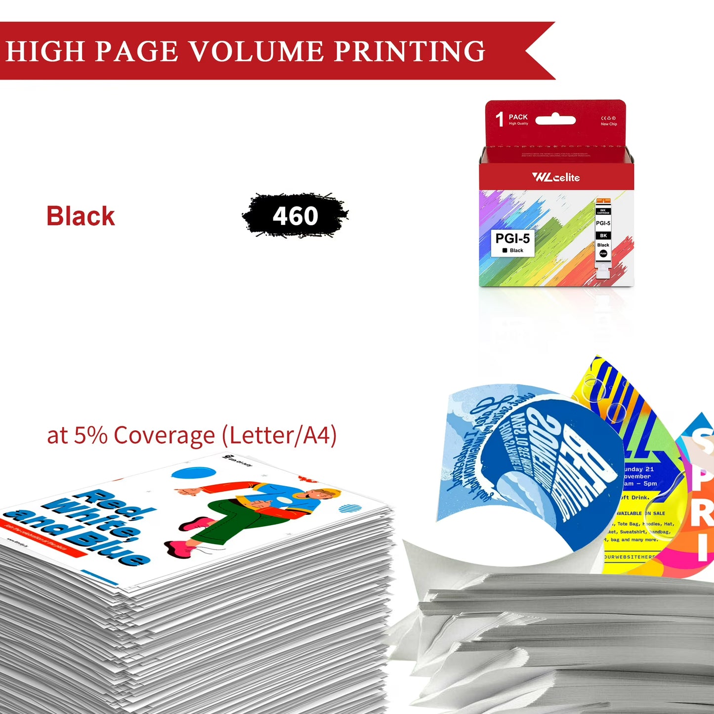 PGI 5 Ink Cartridge Replacement for Canon PGI 5 Black Ink Cartridges for MP970 MP960 Printer