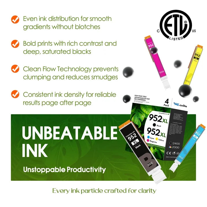 952 XL Ink Cartridges Compatible for HP 952XL Ink Cartridge Combo Pack 952 Ink for OfficeJet Pro 7740 8710 8715 8210 Printer (4 Pack)