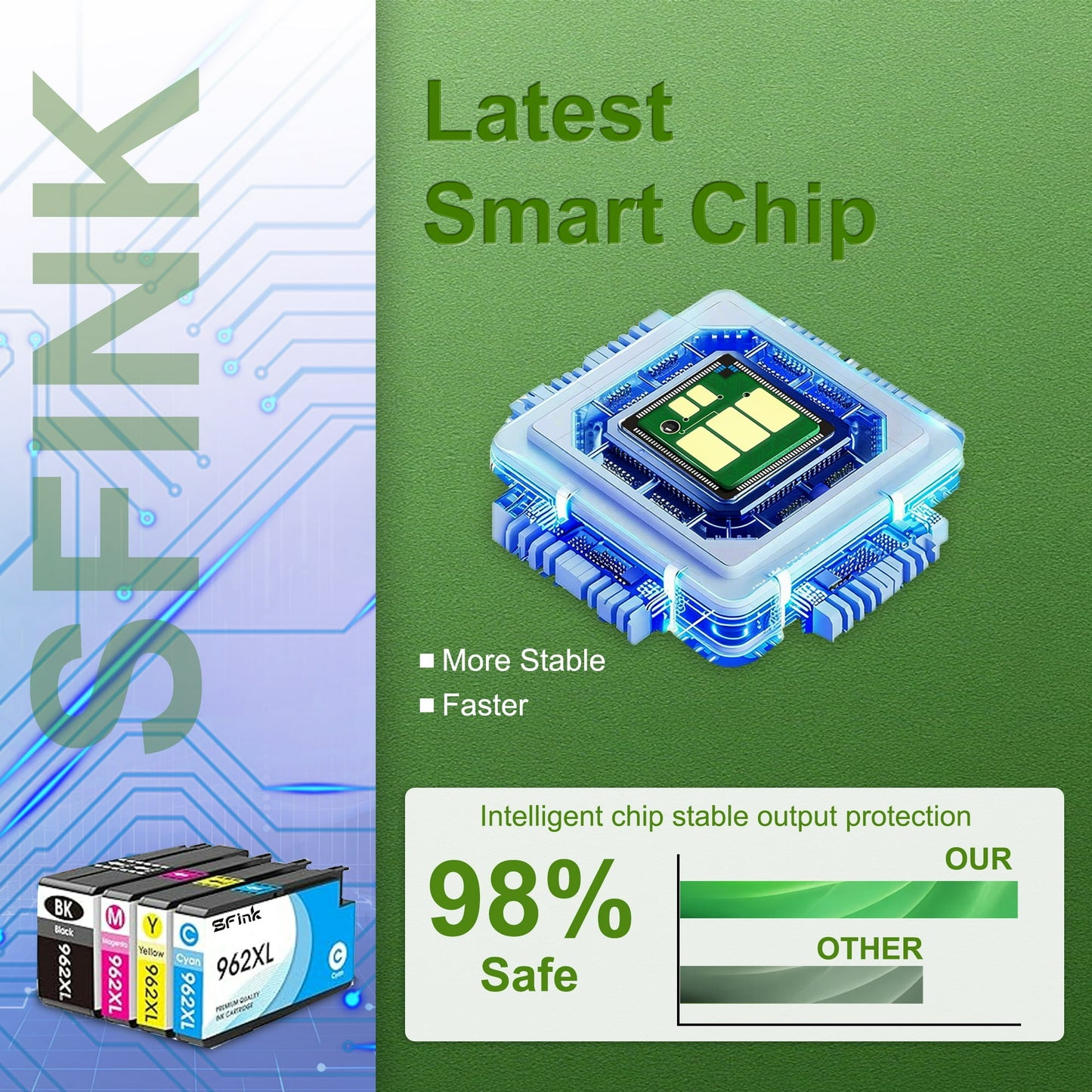 962XL Ink Cartridges Combo Pack Compatible for HP962XL 4 Pack Ink Cartridges for 962 XL Ink Cartridges Printer