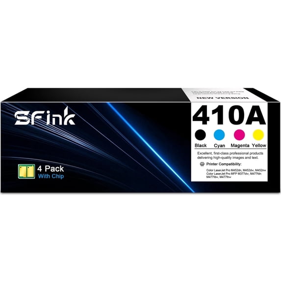 410A(4-Pack Black Cyan Yellow Magenta)Toner Cartridges Compatible for HP410A CF410A CF411A CF412A CF413A for Color LaserJet Pro M452dw M452nw M452dn,MFP M477fnw M477fdn M477fdw M377dw