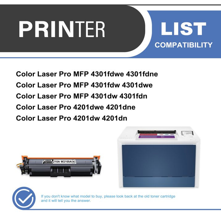 210A W2100A Toner Cartridge Black 1-Pack Compatible for 210A W2100A Toner Cartridges for Color Laser Pro 4201, Color Laser Pro MFP 4301 Series Printer