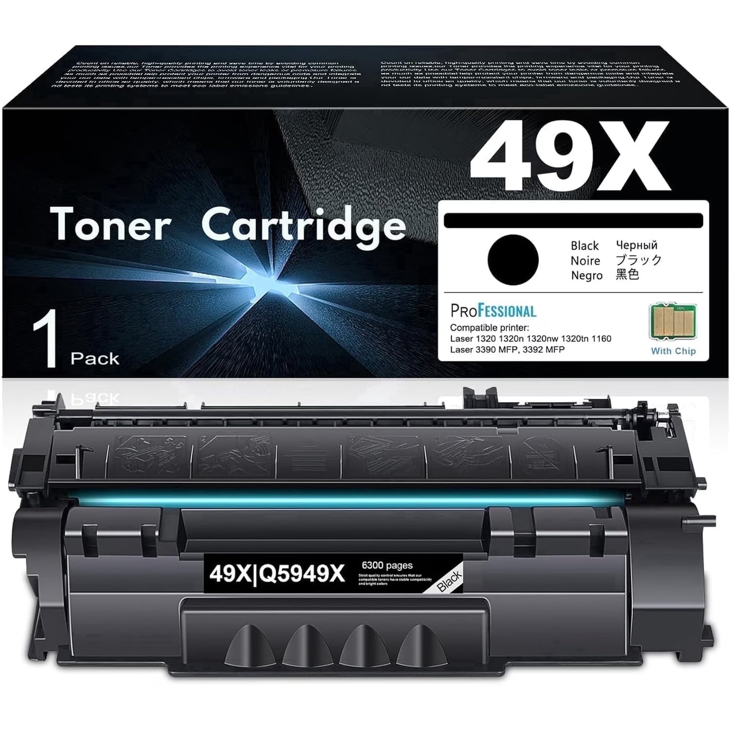 49X Q5949X Black Toner Cartridge (with Chip), 1 Pack, Q5949X Toner Compatible for 49X Q5949X Toner for 1320 1320n 1320nw 1320tn 3390 3392 1160 Printer