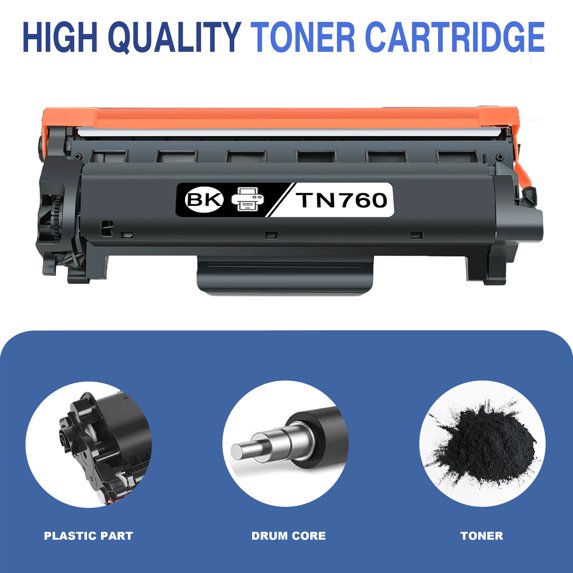 TN760 TN-760 Toner Cartridge 4 Pack ZXTZX Compatible for Brother TN-760 760 Work for DCP-L2550DW HL-L2370DW Printers