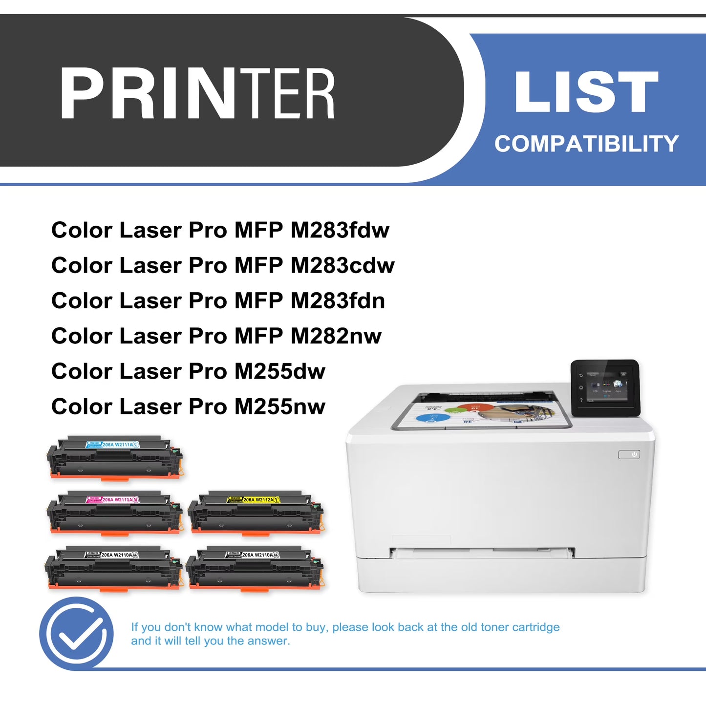 206A W2110A Toner Cartridge 5-Pack Compatible for 206A W2110A Toner Cartridges for Color Laser Pro M255; Color Laser Pro MFP M282, M283 Series Printer (2 Black, 1 Cyan, 1 Magenta, 1 Yellow)