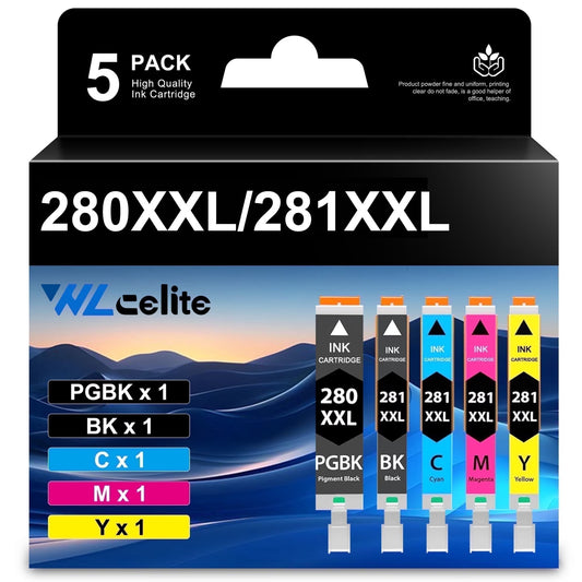 5 Pack 280 281 Ink Cartridge Compatible for Canon PGI-280XXL 281XXL Ink for TR8500 TR8620 Printer