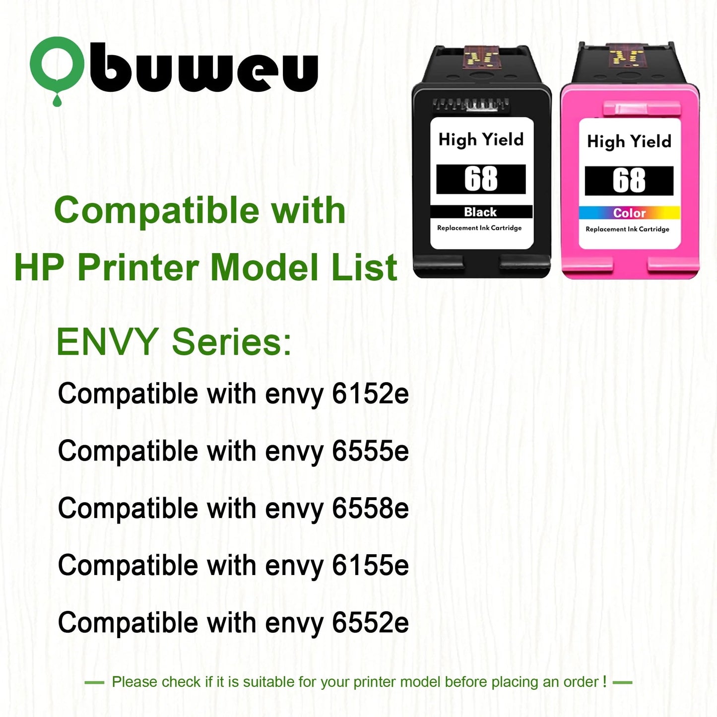 68 Ink Cartridge Compatible for HP68 Ink Cartridges for Envy 6552e 6555e 6155e 6152e 6558e 6552e 6555e Printers Black/Tri-Color 2-Pack