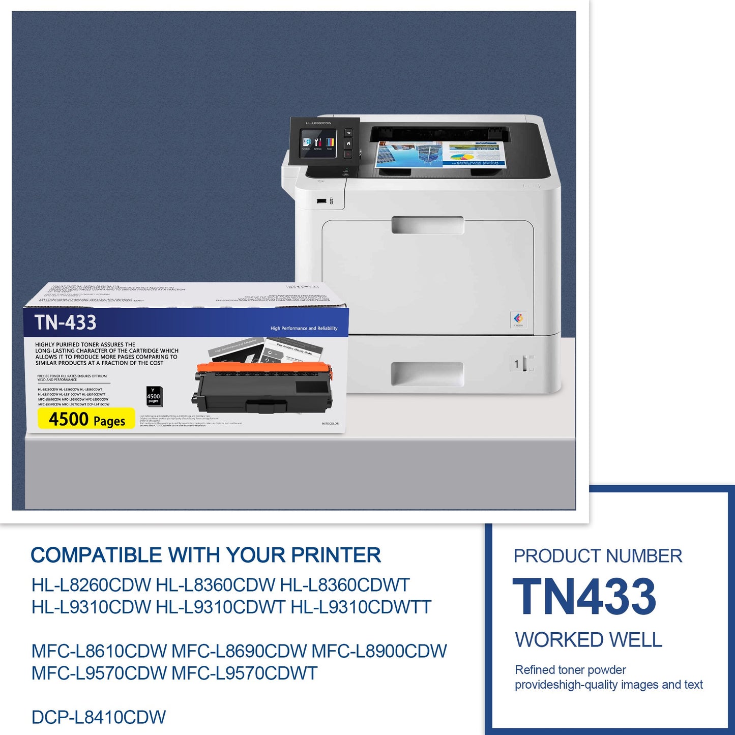 TN433 Toner Cartridges (Yellow, 2-Pack) Replacement for Brother TN-433 Toner Cartridges for HL-L8260CDW L8360CDW MFC-L8900CDW L9570CDW Printer