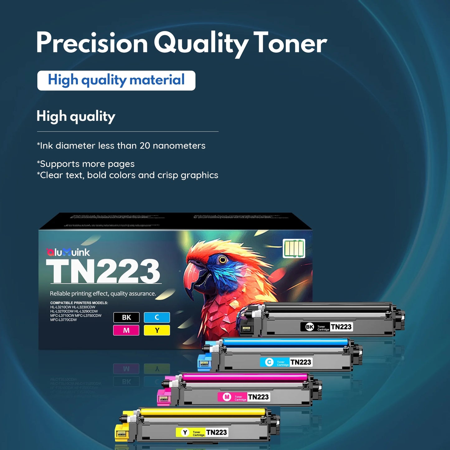 ALUMUINK TN223 High Yield Toner Cartridge 4 Pack for Brother MFC-L3770CDW, MFC-L3710CW, MFC-L3750CDW, HL-3210CW, HL-3230CDW, HL-3270CDW, HL-3230CDN, DCP-L3510CDW, DCP-L3550CDW