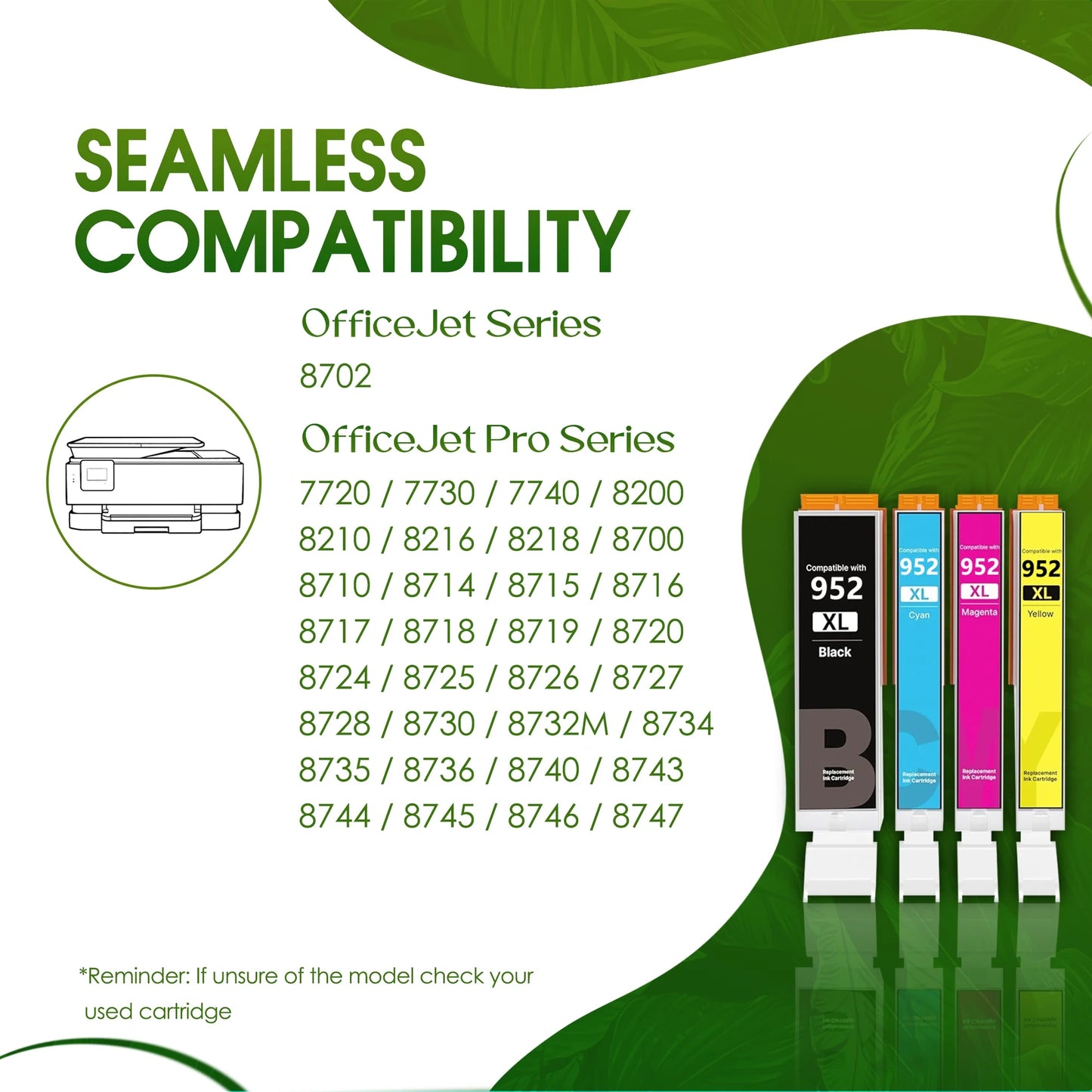 952 XL Ink Cartridges Compatible for HP 952XL Ink Cartridge Combo Pack 952 Ink for OfficeJet Pro 7740 8710 8715 8210 Printer (4 Pack)