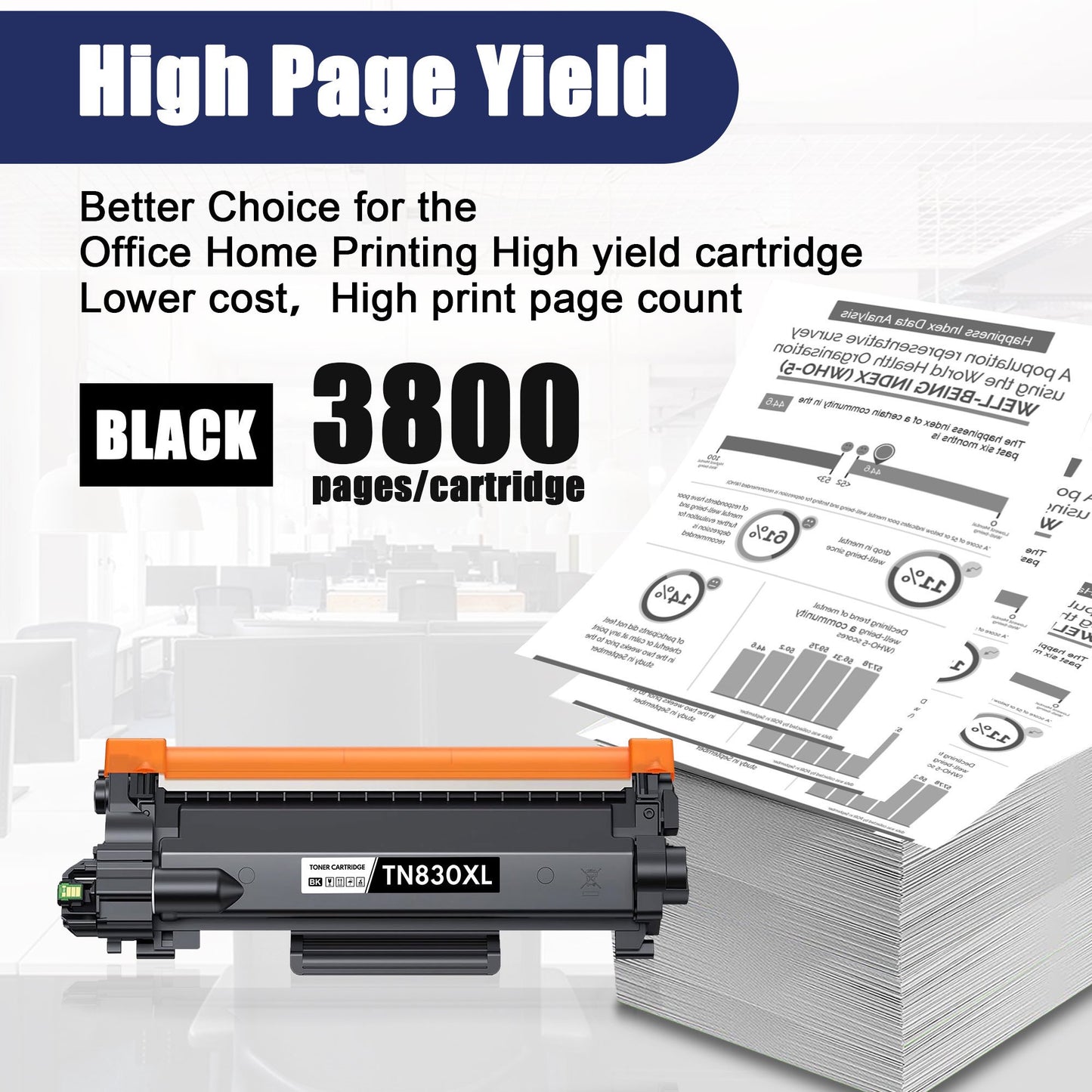 TN830XL Toner Cartridges Compatible for Brother TN 830XL Toner TN 830 for DCP-L2640dw HL-L2460dw HL-L2405w MFC-L2820dw MFC-L2760dw HL-L2480dw HL-L2465dw Printer , TN 830 XL Black ( 1 Pack)