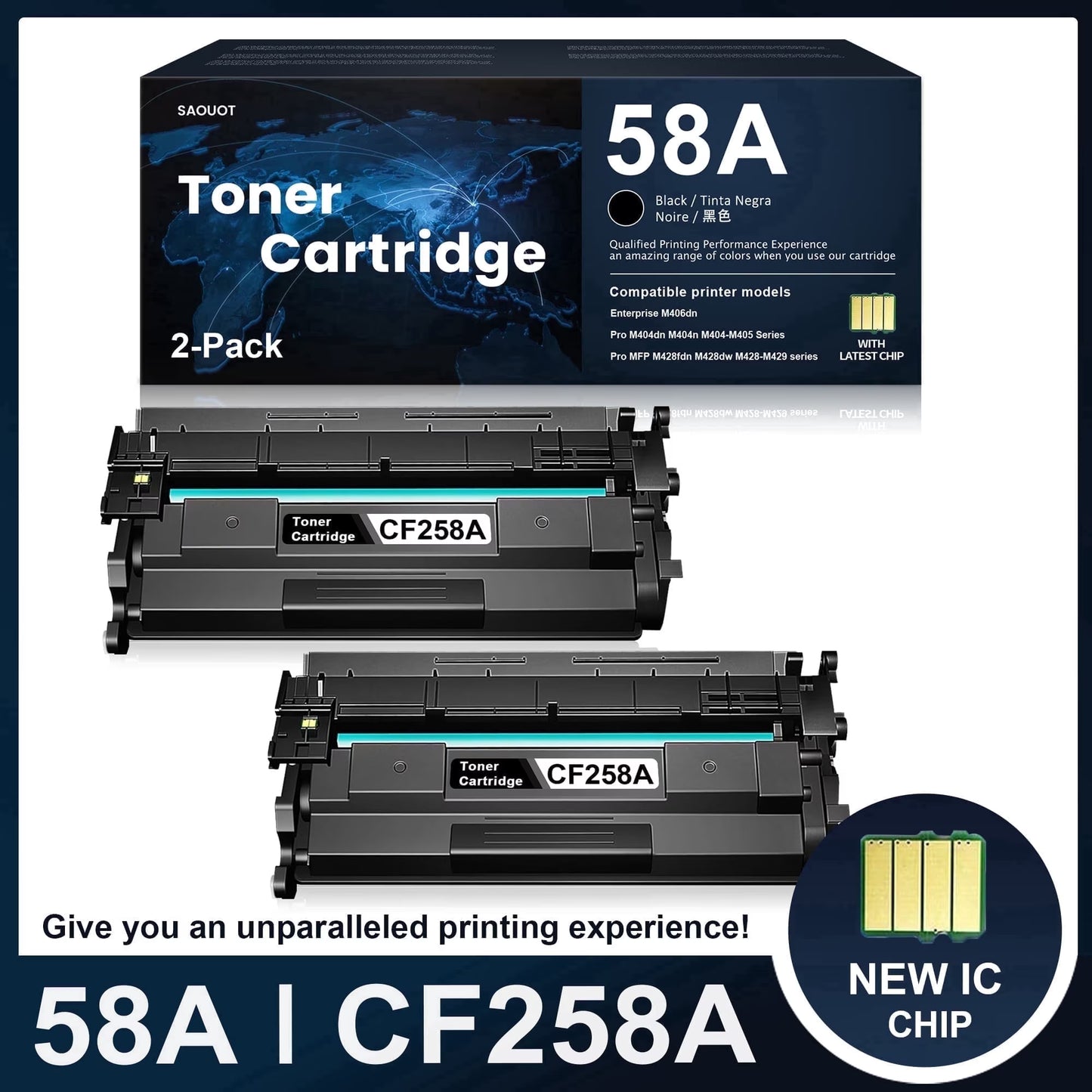 58A CF258A Black With Chip Compatible for 58A Toner Cartridges M404n M404dn MFP M428fdw (2 Pack)
