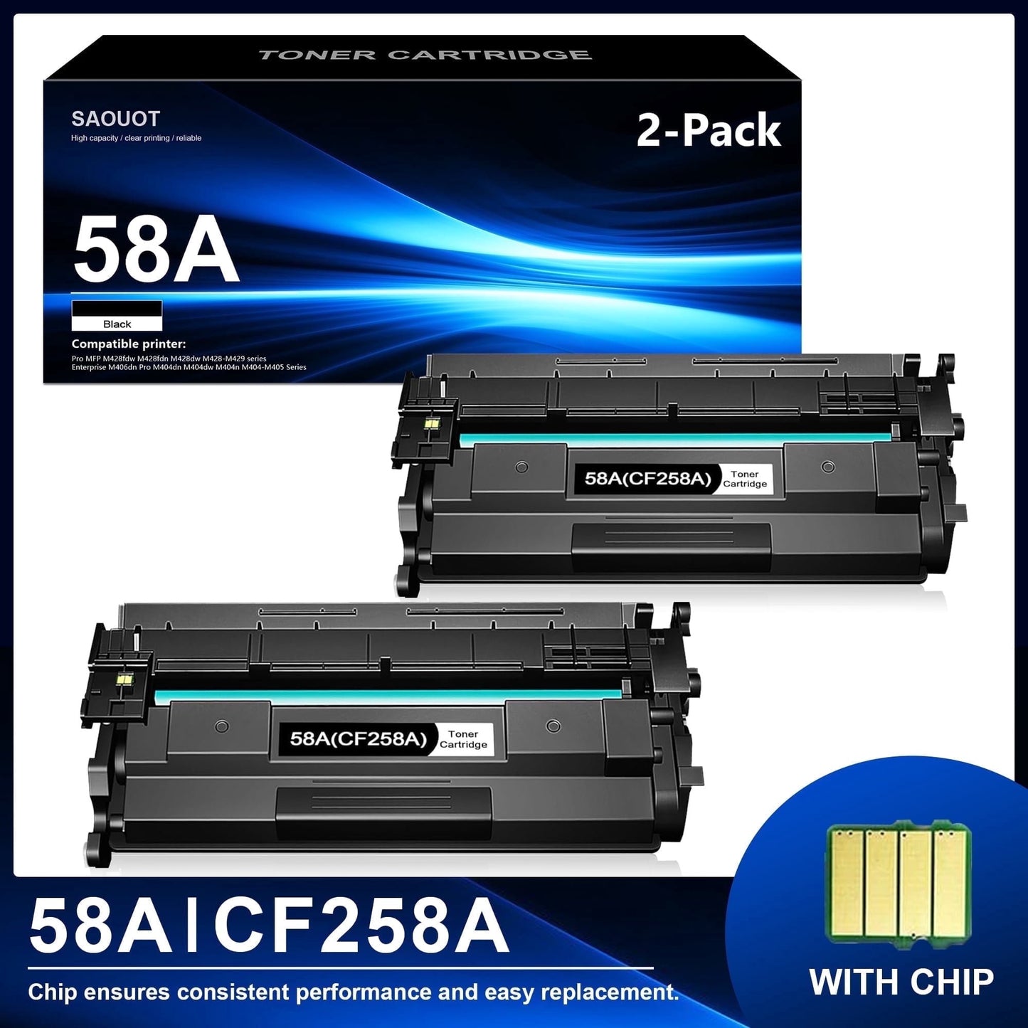 58A Toner Cartridge Yields Up to 3,500 Pages Black 2-Pack Compatible for CF258A Pro M404n M404dn MFP M428fdw M428dw M428fdn Printer