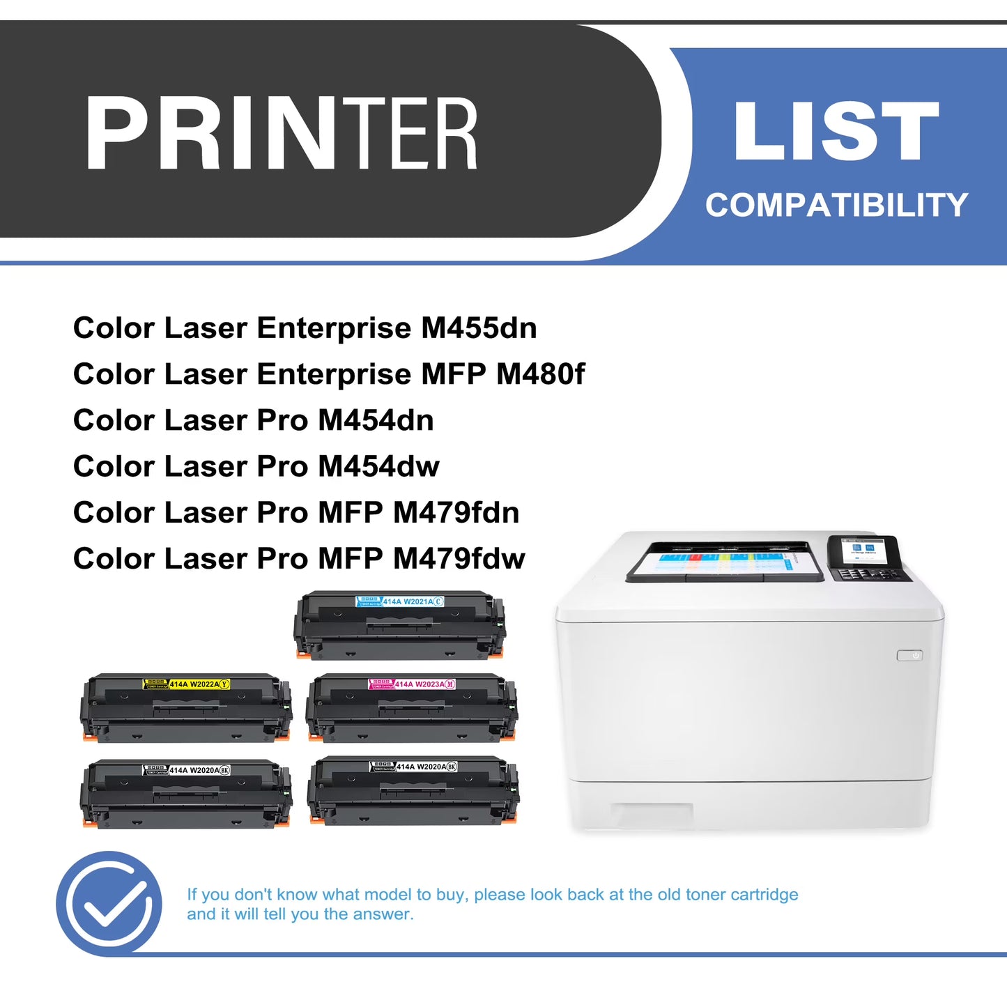 414A Toner Cartridge 5-Pack Compatible for 414A W2020A Toner Cartridges for Color Laser Enterprise M455dn, MFP M480f; Laser Pro M454, MFP M479 Series Printer (2Black, 1Cyan, 1Magenta, 1Yellow)