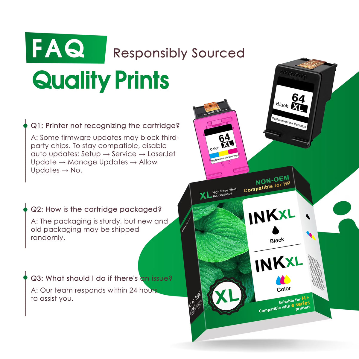 64XL Ink Cartridges Compatible for HP 64 XL Ink Cartridge Combo Pack 64 Ink for Envy Inspire 7900e Envy Photo 7855 Printers (Black, Tri-color)