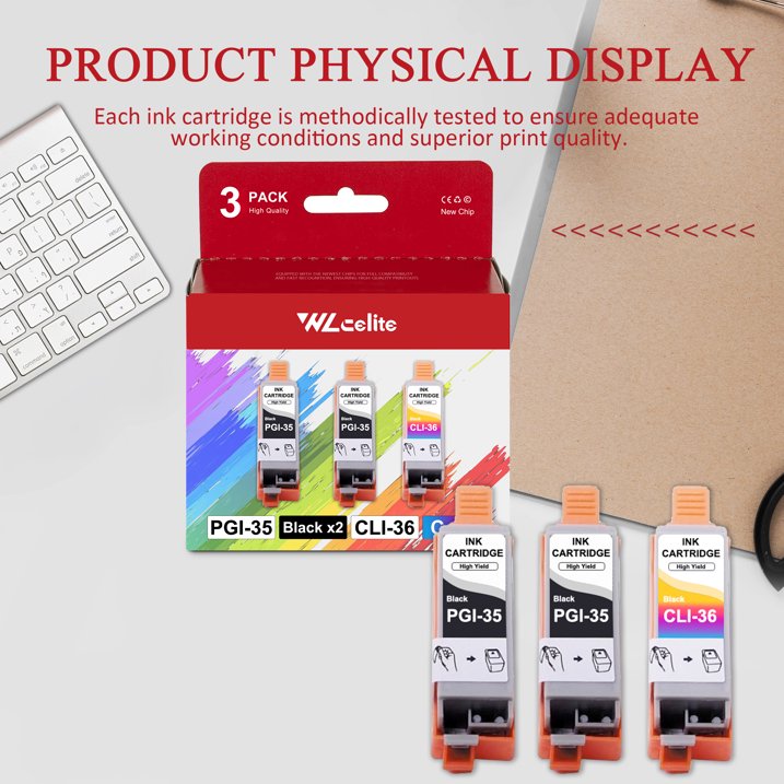 PGI-35 CLI-36 Ink Cartridges Replacement for Canon 35 36 Ink for Canon Pixma iP100 iP110 Printers (2* Black 1* Tri-Color)