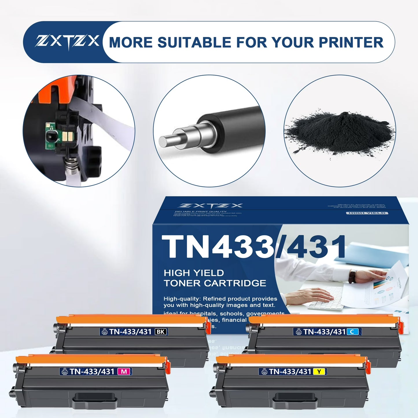 TN433 TN431 Toner Compatible for Brother TN433 Toner TN431 Toner Cartridges for MFC-L8610CDW Printer 4-Pack