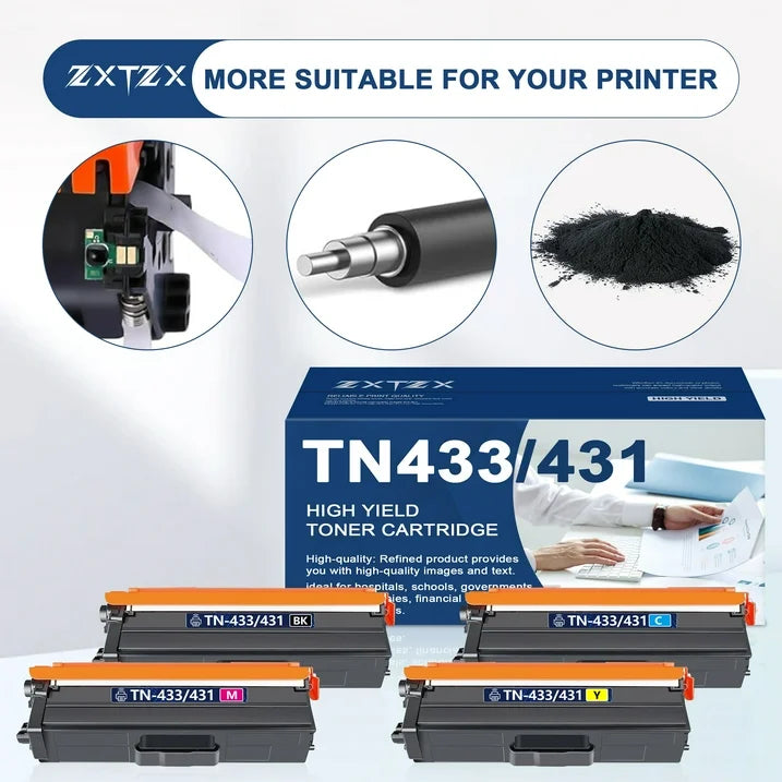 TN433 TN431 Toner Compatible for Brother TN433 Toner TN431 Toner Cartridges for MFC-L8610CDW Printer 4-Pack