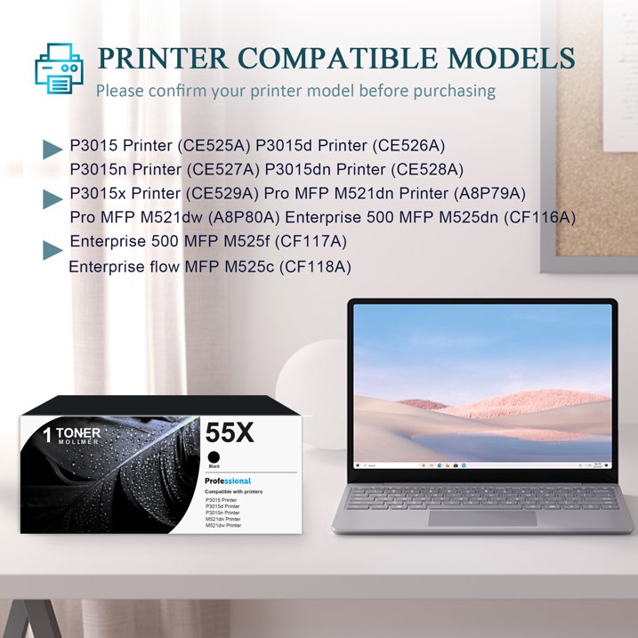 55X | CE255X Toner Cartridge Yields Up to 13,500 Pages Compatible for 55X Toner Cartridge P3015 P3015d P3015n Pro MFP M521dn M521dw Printer