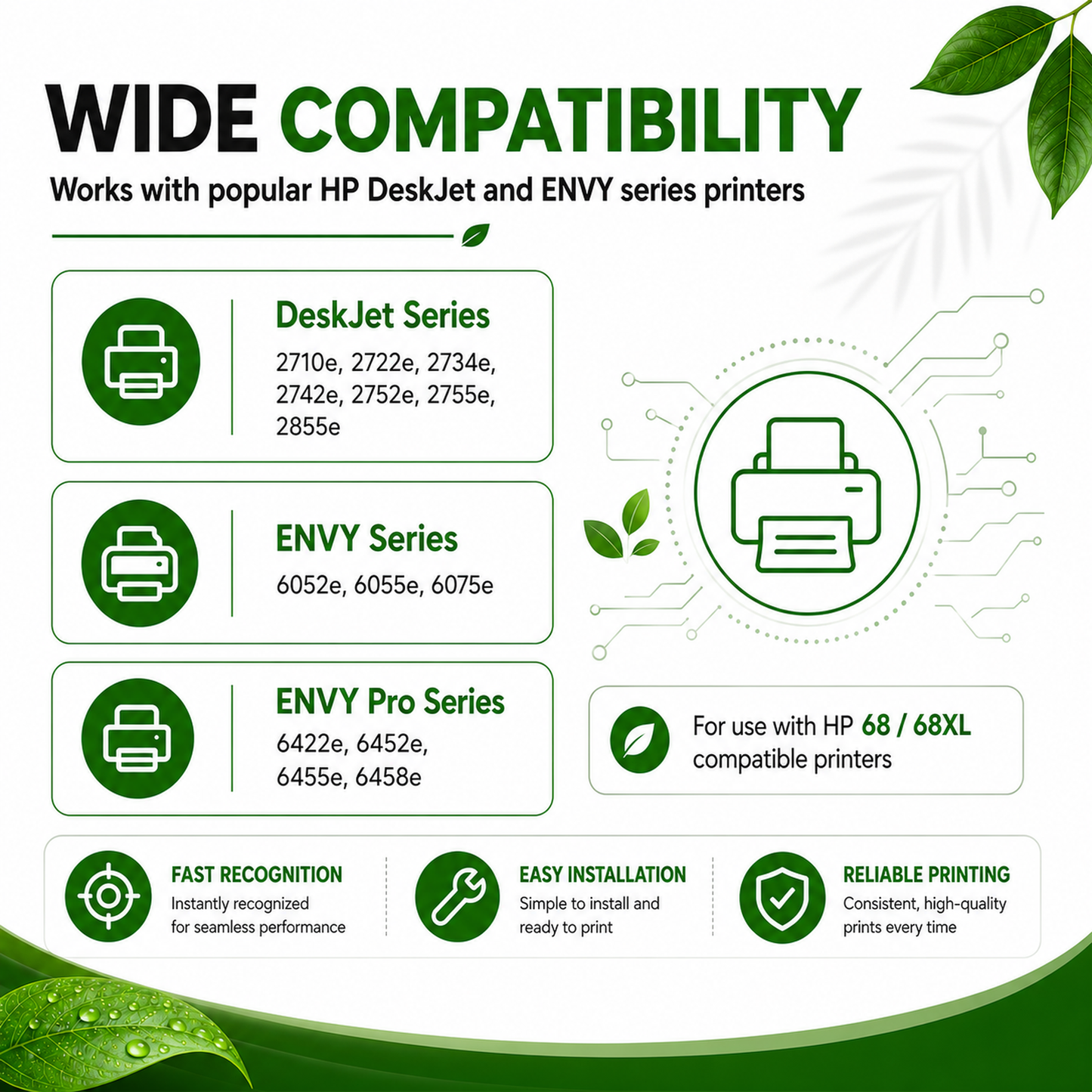 68XL Ink Cartridges Compatible for HP68 Ink Cartridges combo pack Black Tri-Color for Envy 6100e 6500e Series (2 Pack)