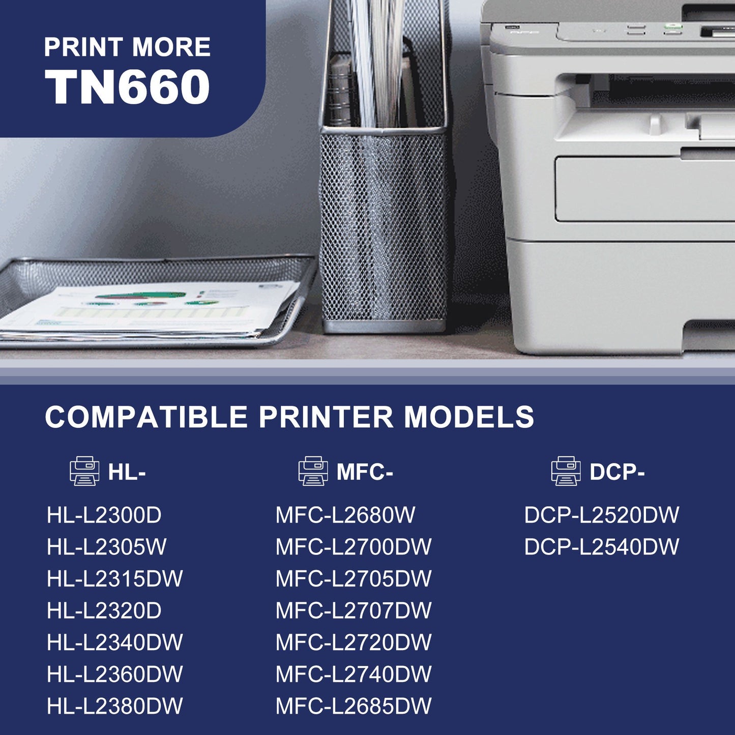 TN660 Toner Cartridge Compatible for Brother TN660 TN-660 TN 660 Toner Cartridges for MFC-L2700DW L2740DW HL-L2315DW DCP-L2520DW Printer (2 Pack,Black)