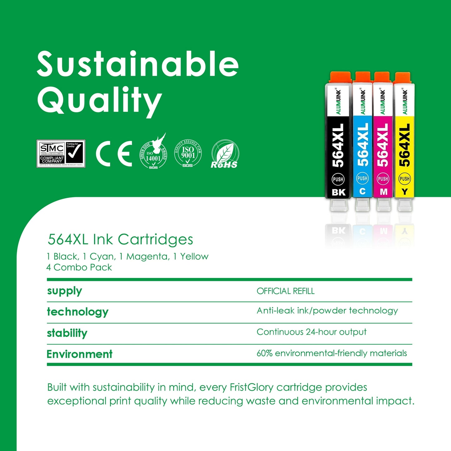 564XL Ink Cartridge (4-Pack Black/ Cyan/ Magenta/ Yellow) Compatible for HP564 XL Ink Cartridges for DeskJet 3520 OfficeJet 4620 PhotoSmart B8550 Printer