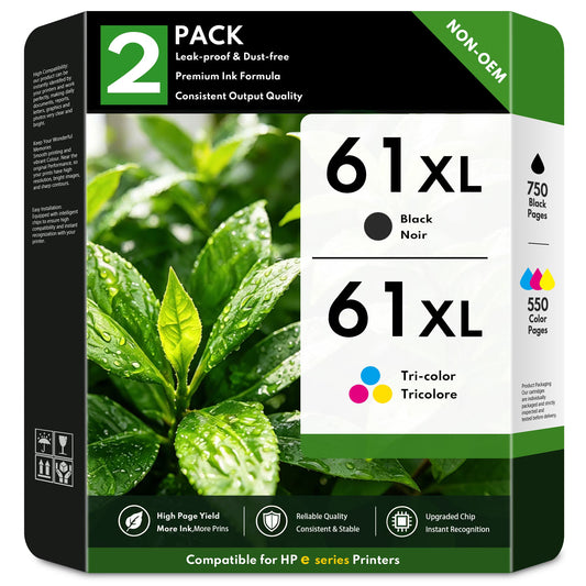 61XL Ink Cartridges Compatible for HP61 Ink Cartridge Combo Pack for Envy 4502 4500 5530 Deskjet 1000 1510 2540 Officejet 2620 4635 4630 Printers (Black, Tri-Color)