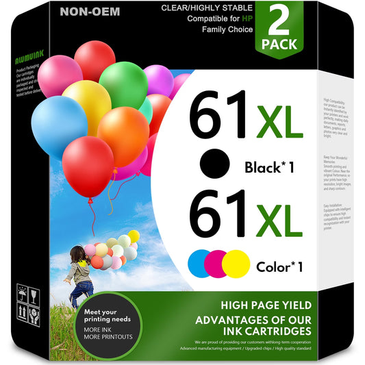 61XL Ink Cartridges Compatible for 61 Ink OfficeJet 2621 4632 ENVY 5530 61 XL Printer Ink 2-pack