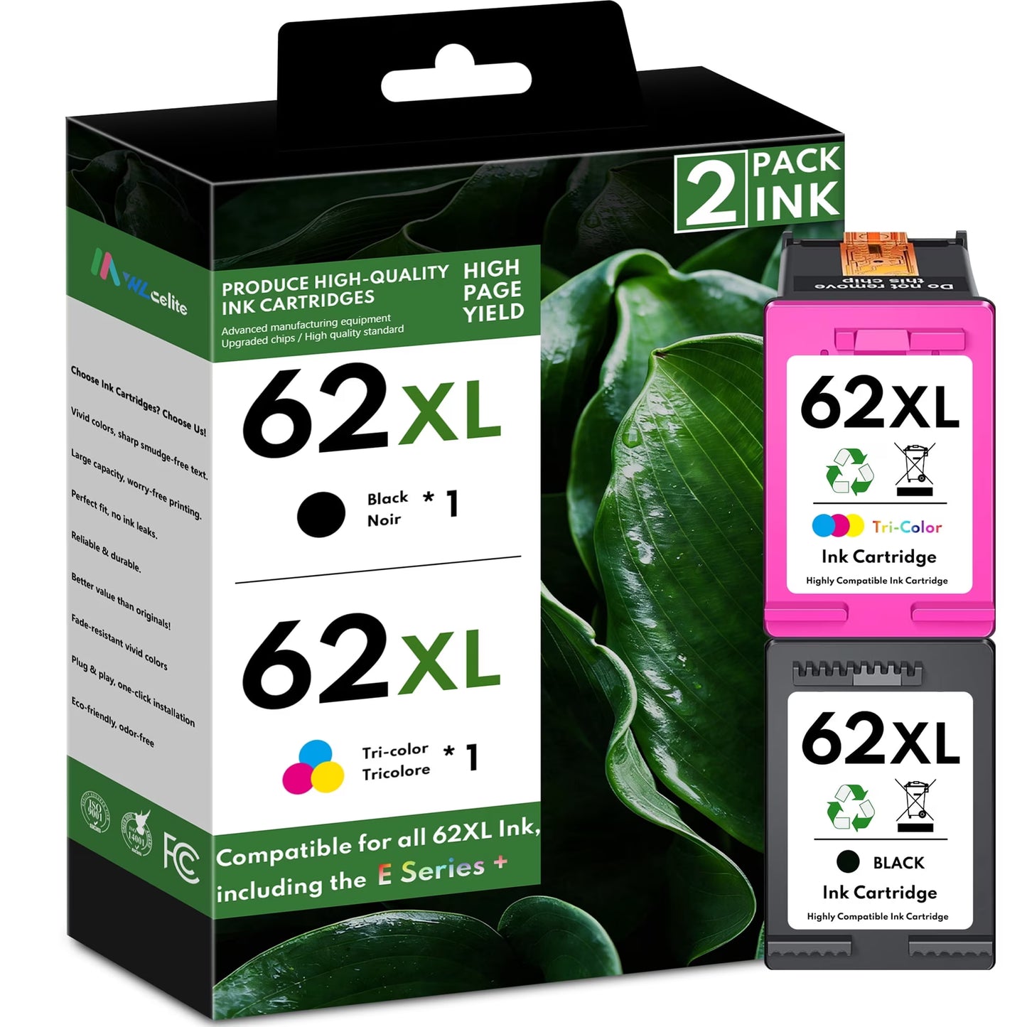 62 Ink Cartridges Compatible for 62XL Ink Cartridges for 5540 5541 5542 5543 Printer (2 Pack)