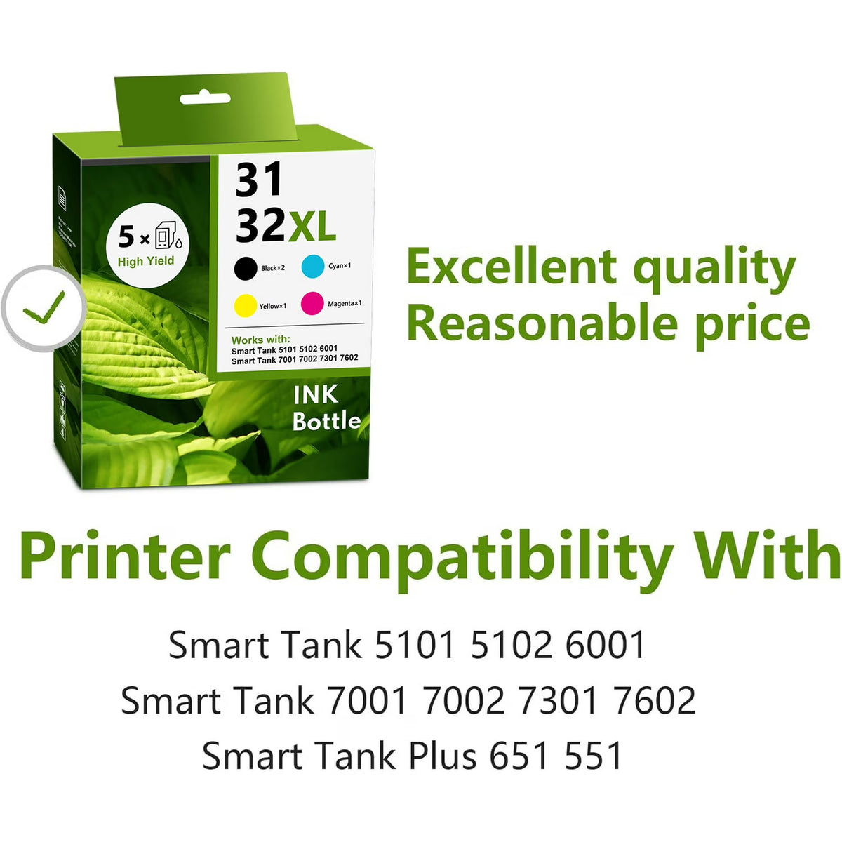 31 Ink 32XL Black Ink Bottle Set Compatible for 31 32 XL Ink Bottle Set for Smart Tank 5000 6001 7301 Printers