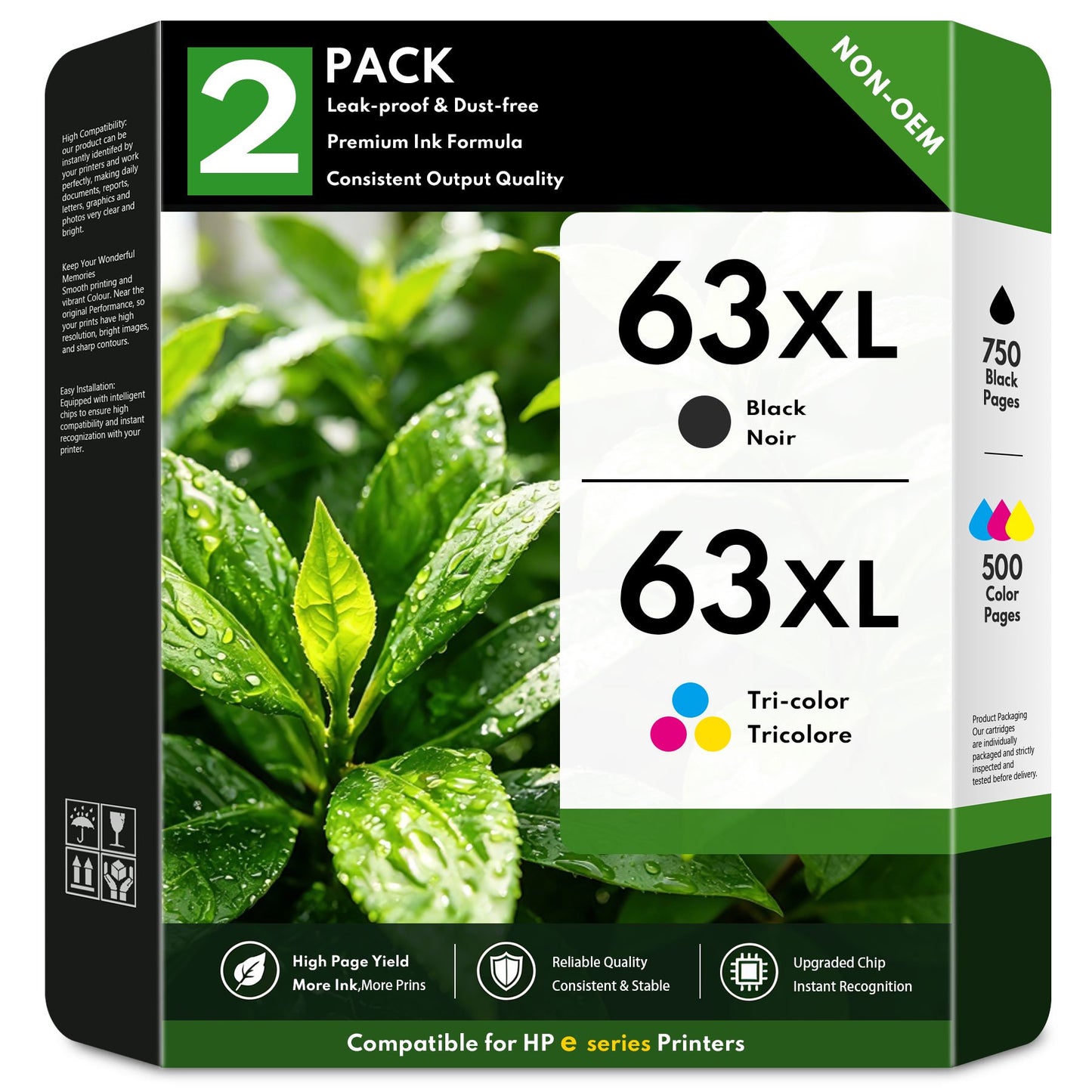 63 XL 63 Ink Cartridges Compatible for HP63XL Ink Cartridge Combo Pack for Deskjet 3630 1112 2130 ENVY 4520 4512 OfficeJet 3830 5255 Printer(2-Pack)