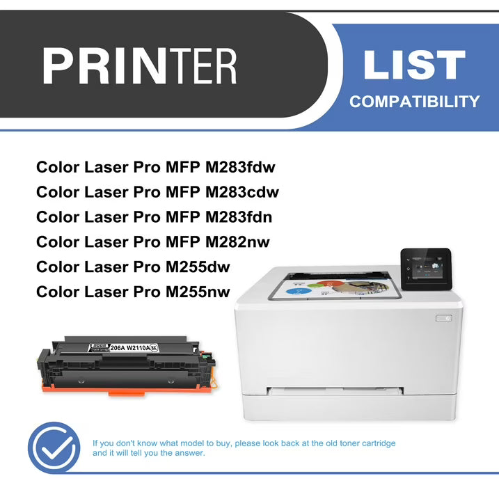 206A W2110A Toner Cartridge Black 1-Pack Compatible for 206A W2110A Toner Cartridges for Color Laser Pro M255; Color Laser Pro MFP M282, M283 Series Printer